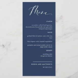 Elegant marvy Blue Calligraphy Wedding Menu
