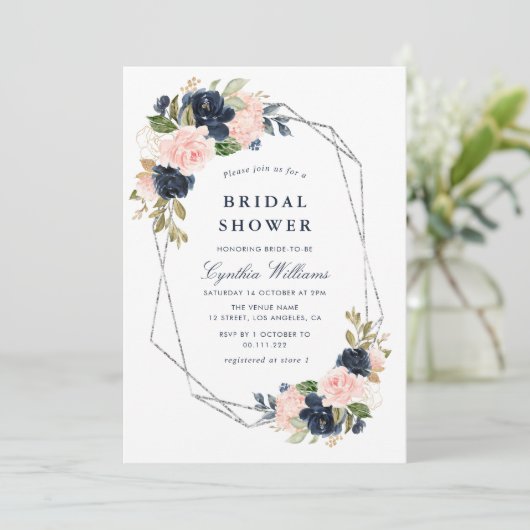 elegant marvy & blush floral Silver vrijgezellenfe Kaart (Staand voorkant)