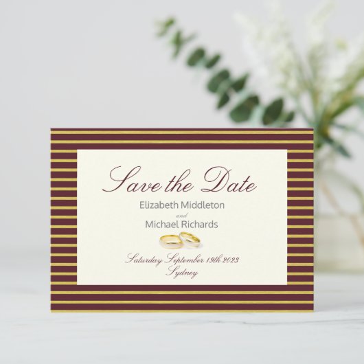 Elegant Masala Burgundy Gold Wedding Save the Date (Staand voorkant)