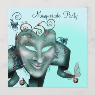 Elegant mask turquoise-blauw gemaskerd bal kaart