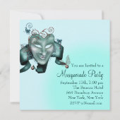 Elegant Masker Blauwgroen Blue Masquerade Party Kaart (Achterkant)