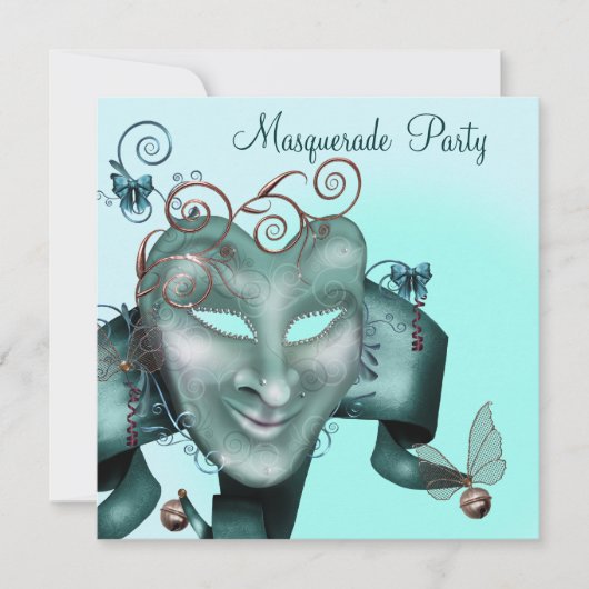 Elegant Masker Blauwgroen Blue Masquerade Party Kaart (Voorkant)