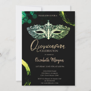 Elegant Masker, Chic Masquerade Quinceañera Kaart