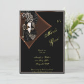 Elegant Masker op Black Bronze Mardi Gras Party Kaart (Staand voorkant)
