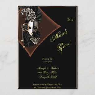 Elegant Masker op Black Bronze Mardi Gras Party Kaart