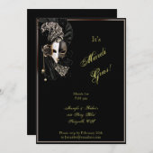 Elegant Masker op Black Mardi Gras Party Kaart (Voorkant / Achterkant)