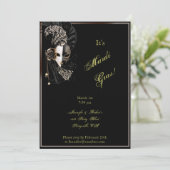 Elegant Masker op Black Mardi Gras Party Kaart (Staand voorkant)