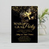 Elegant Maskerade Masker Mardi Gras Party Folie Uitnodiging (Staand Voorkant)