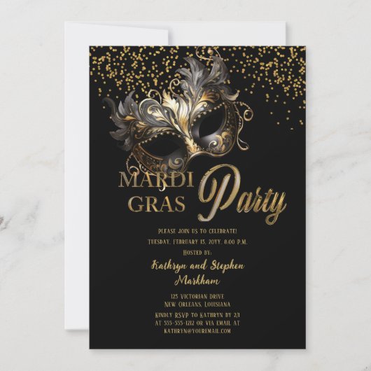 Elegant Maskerade Masker Mardi Gras Party Kaart (Voorkant)