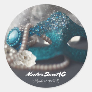 Elegant Maskerade Masker & Parels Party Favor Ronde Sticker