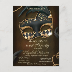 Elegant Maskerade Sweet 16 Uitnodiging Briefkaart