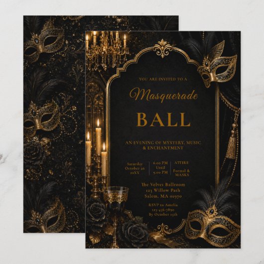 Elegant Maskeradebal Feest Kaart (Voorkant / Achterkant)