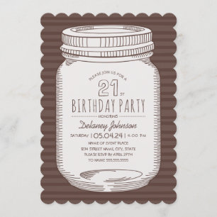 Elegant Mason Jar Rustic 21st Birthday Party Kaart