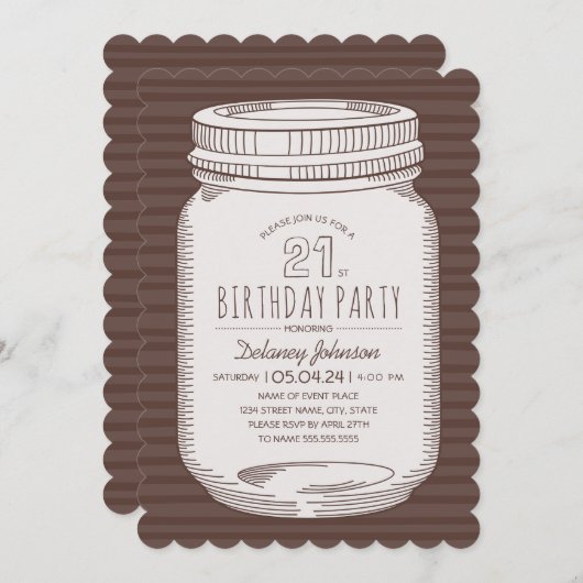 Elegant Mason Jar Rustiek 21e verjaardagsfeest Kaart (Voorkant / Achterkant)