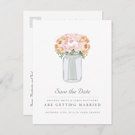 Elegant Mason Jar Save the Date Briefkaart (Voorkant / Achterkant)