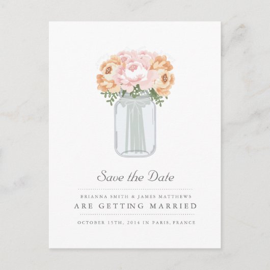Elegant Mason Jar Save the Date Briefkaart (Voorkant)