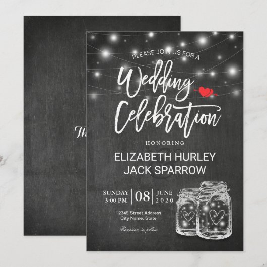 Elegant Mason Jar String Light Wedding Celebration Kaart (Voorkant / Achterkant)