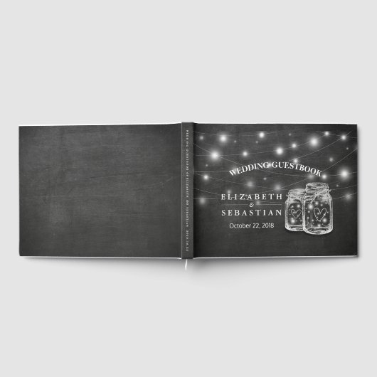 Elegant Mason Jar String Lights Chalkboard Wedding Gastenboek (Volledig)