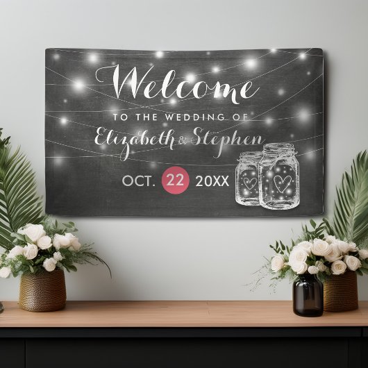 Elegant Mason & Jar String Lights Weddenschap Welk Spandoek