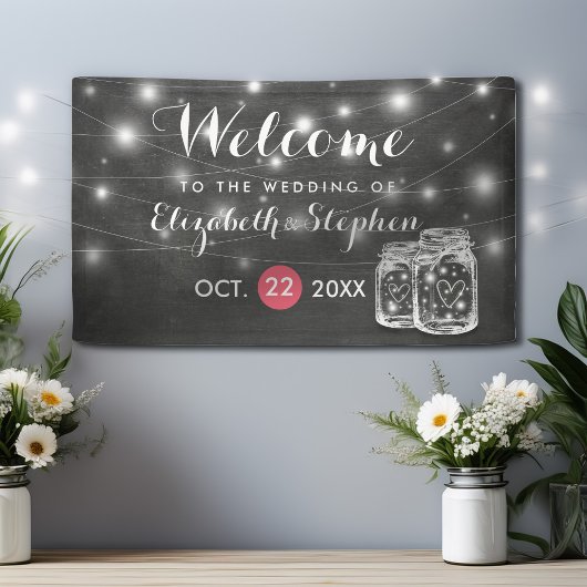 Elegant Mason & Jar String Lights Weddenschap Welk Spandoek