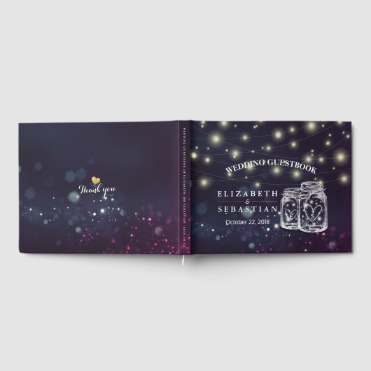 Elegant Mason Jar String Lights Wedding Guestbook Gastenboek (Volledig)