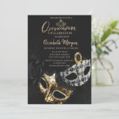 Elegant Masque, Confetti Masquerade Quinceañera Kaart (Staand voorkant)