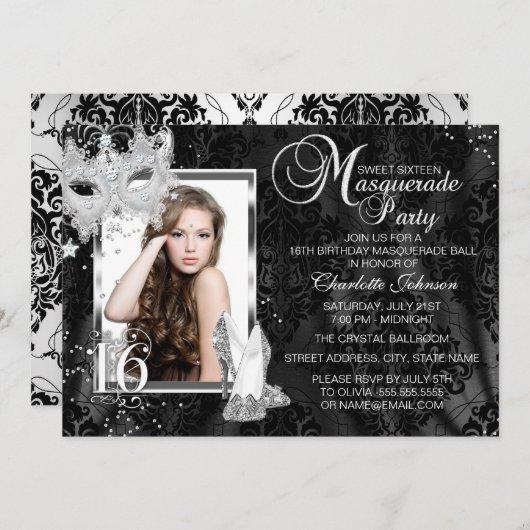 Elegant Masquerade Foto Sweet 16 Kaart (Voorkant / Achterkant)