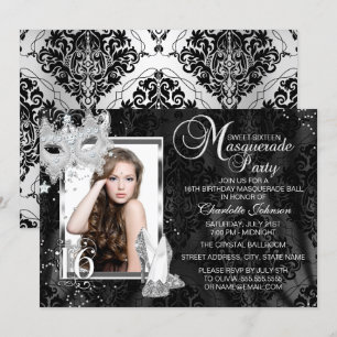 Elegant Masquerade Foto Sweet 16 Kaart
