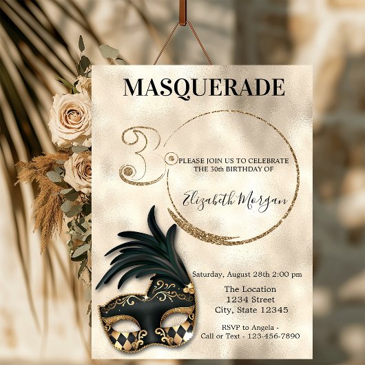 Elegant Masquerade Gold 30th Birthday Kaart