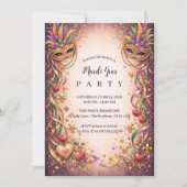 Elegant Masquerade Hearts Mardi Gras Kaart (Voorkant)