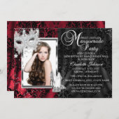 Elegant Masquerade & Heels Red Masquerade Sweet 16 Kaart (Voorkant / Achterkant)