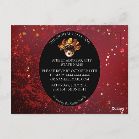 Elegant Masquerade Invitation Briefkaart (Achterkant)