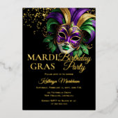 Elegant Masquerade Mask Mardi Gras Birthday Party Folie Uitnodiging (Voorkant)