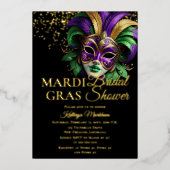 Elegant Masquerade Mask Mardi Gras Bridal Shower Folie Uitnodiging (Voorkant)