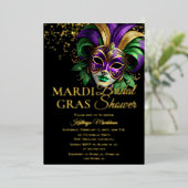 Elegant Masquerade Mask Mardi Gras Bridal Shower Folie Uitnodiging (Staand Voorkant)
