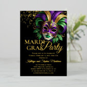 Elegant Masquerade Mask Mardi Gras Party Folie Uitnodiging (Staand Voorkant)