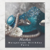 Elegant Masquerade Mask & Parels Party Wijnlabel Wijn Etiket (Enkel label)