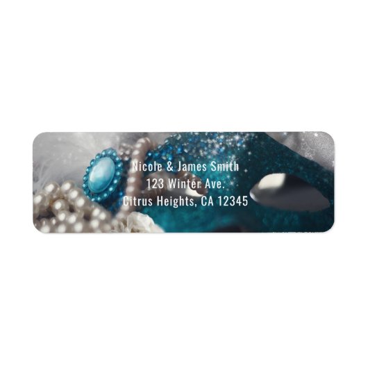 Elegant Masquerade Mask & Pearls Party Invitation Etiket (Voorkant)