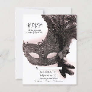 Elegant Masquerade Masker Blush Pink Wedding RSVP Kaart