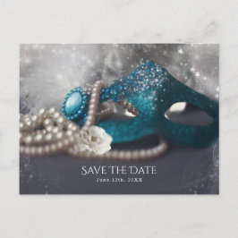 Elegant Masquerade Masker & Parels Save the Date Aankondigingskaart