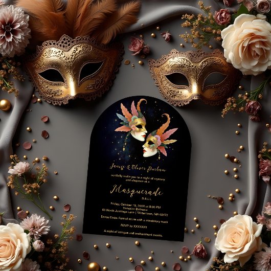 Elegant Masquerade Masks with Gold Effect Accents  Kaart