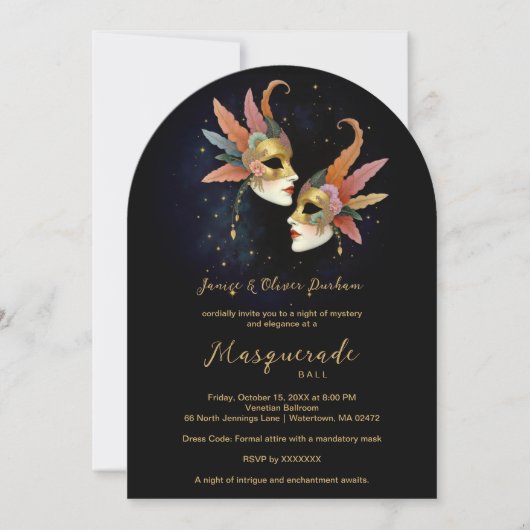 Elegant Masquerade Masks with Gold Effect Accents  Kaart (Voorkant)