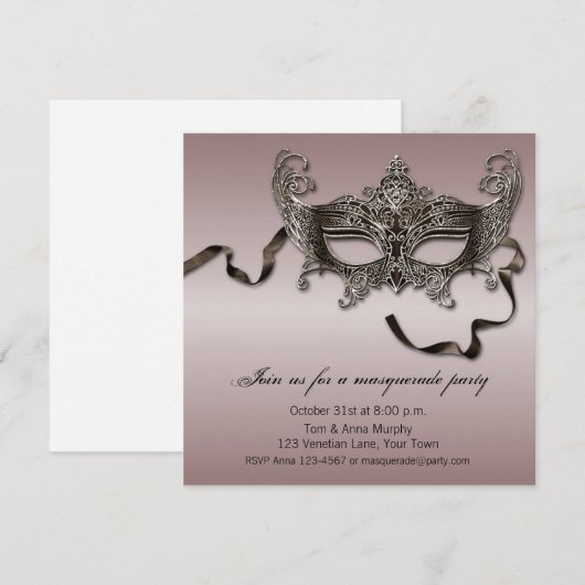 Elegant Masquerade Party Kaart (Voorkant / Achterkant)