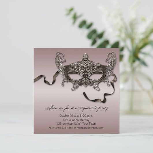 Elegant Masquerade Party Kaart (Staand voorkant)