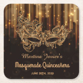 Elegant Masquerade Quinceañera 15e verjaardag Kartonnen Onderzetters (Voorkant)