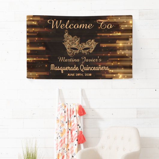 Elegant Masquerade Quinceañera 15e verjaardag Spandoek (Insitu)