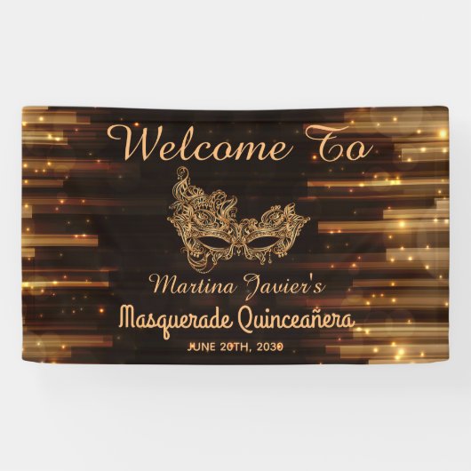 Elegant Masquerade Quinceañera 15e verjaardag Spandoek (Horizontaal)