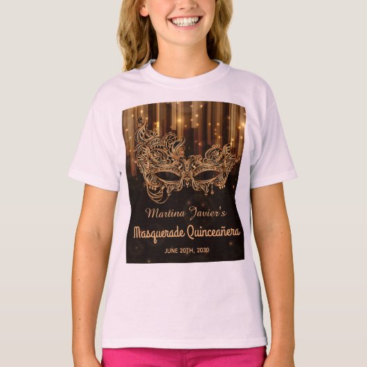 Elegant Masquerade Quinceañera 15e verjaardag T-shirt (Voorkant)