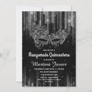 Elegant Masquerade Quinceañera Black 15th Birthday Kaart