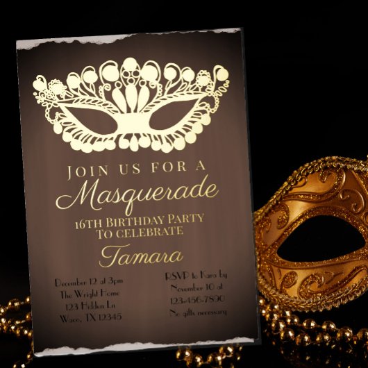 Elegant Masquerade Sixtetiende verjaardag Folie Uitnodiging